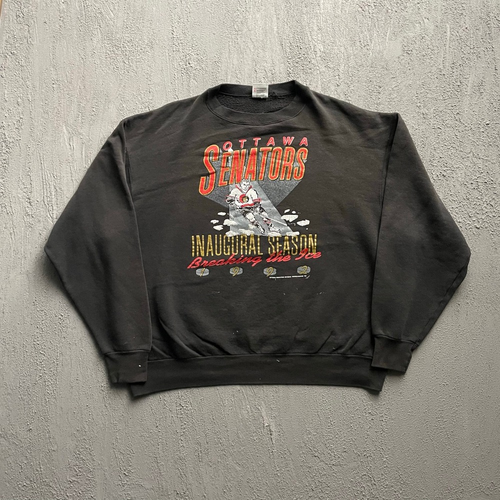 Vintage Ottawa Senators Inaugural Season Sweatshirt Mens XL Black 1992 FOTL